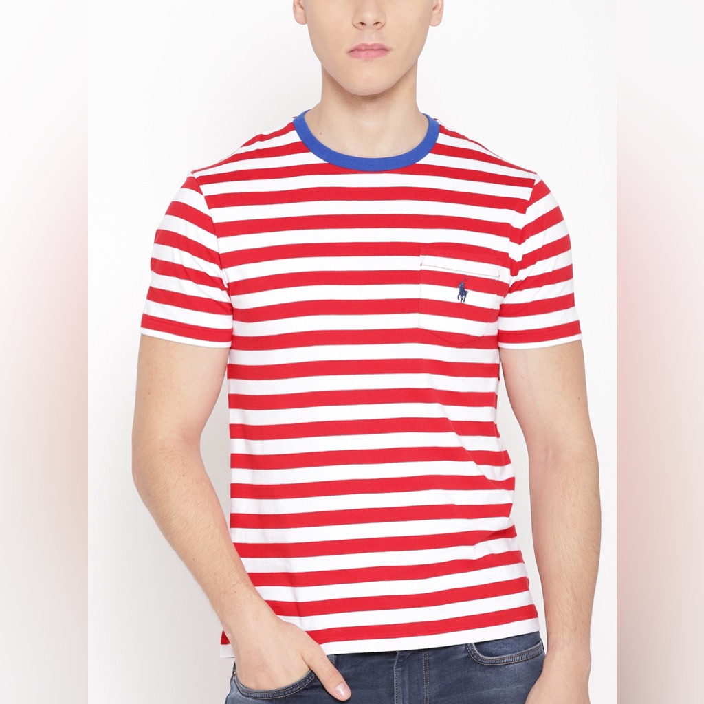 Nwot Polo Ralph Lauren Red White Navy Striped Pocket Jersey T Shirt Medium